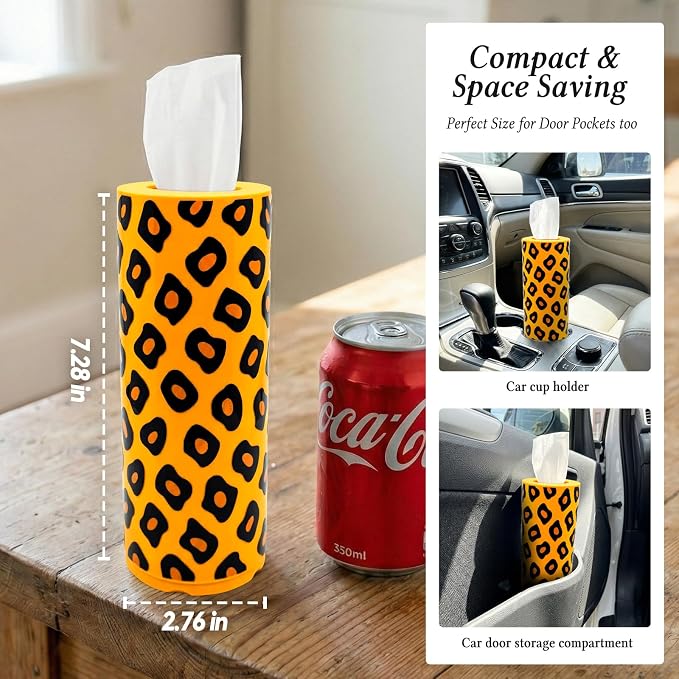 Car Tissues Cylinder for Cup Holder - Refillable Round Tissue Canister with 2 Packs Tissue - Cheetah Print Car Decorations Interior Accessories for Women & Men - Trendy Aesthetic (Leopard Print) - Image 6