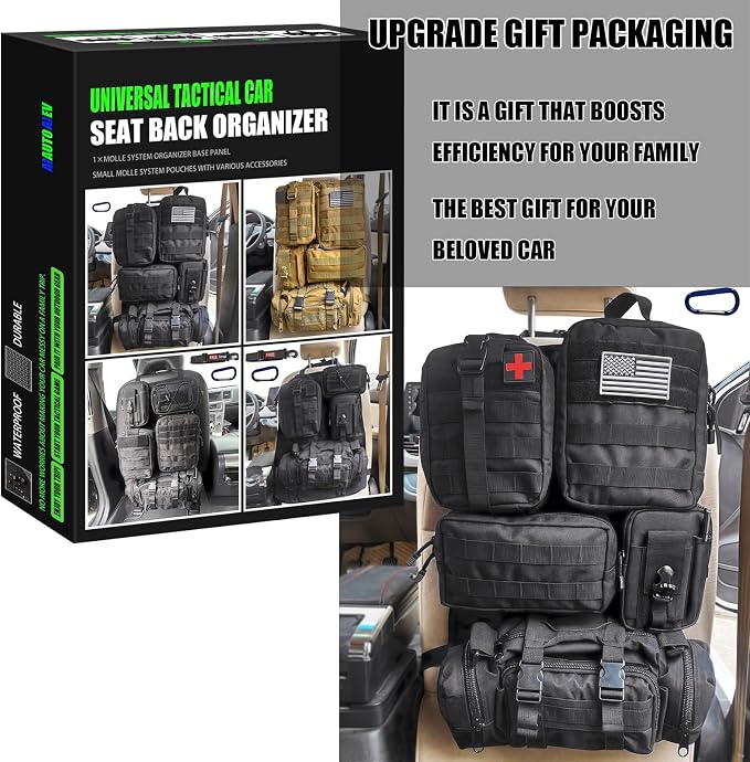 7 PACK Tactical Seat back organizer Truck organizer With 6 Detachable Pouches Universal For Car Truck Ford Jeep Military-Grade Heavier Panels With Multi-functional Packs (Black) - Image 6