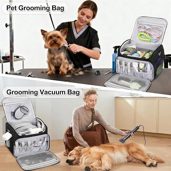 TANTO Dog Grooming Vacuum Bag, Extra Large Pet Tool Bag with Compartments | Professional Travel Animal Groomer's Tool kit Bags for Supplies - for Dogs, Cat & Pet Groomers( Black) - Image 2