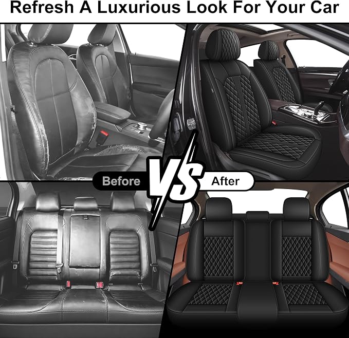 IKABEVEM Car Seat Covers Fit for Acura RDX 2007-2025 2026 Full Set | Waterproof Faux Leather, Airbag Compatible, Easy to Install & Wipe Car Seat Protector,5 Seats Covers Fit for RDX, Black - Image 6