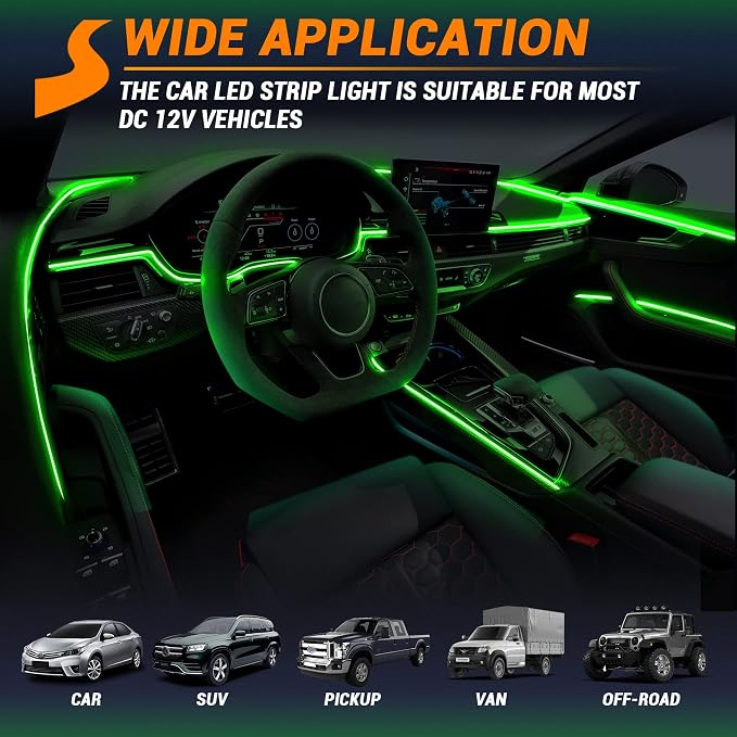 Interior Car LED Strip Lights 400 inches Fiber Optic tubing USB Powered RGB 8 in 1 Car Neon with Wireless APP and Remote Control, Ambient Lighting Kits 16 Million Colors,Sync to Music - Image 8