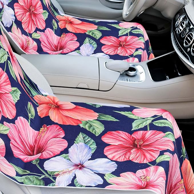 1 Pack Car Seat Towel Cover with Storage Bag, Summer Flower Hibiscus Style | 63 x 32 in Car Towel Seat Cover Non Slip Waterproof, Gym Workout Swimming Running, Machine Washable Sweat Absorbent Protector - Image 4