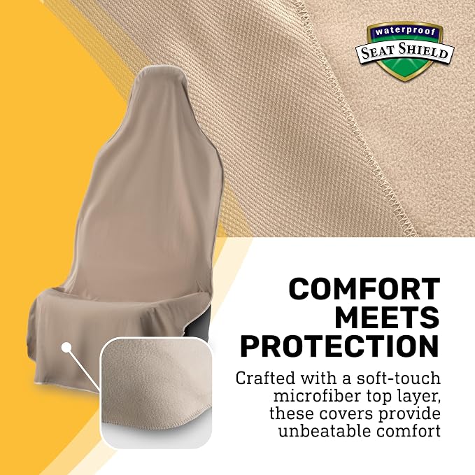 UltraSport Waterproof Towel Car Seat Cover, Universal Fit, Sweatproof & Odor-Resistant Front Seat Protector, Quick-Dry, Machine Washable for Gym, Pets, Travel, Outdoor Adventures, Tan, 2-Pack - Image 5