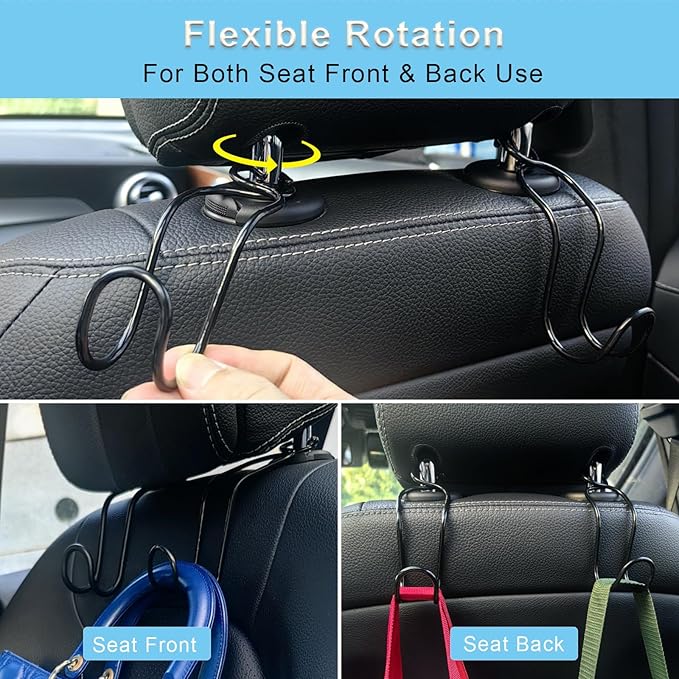 4 Pack Purse Hooks for Car SUV Truck Seat Front Back Organizer - 2*S + 2*L | Metal Hanger Headrest Holder for Handbag, Bag, Hardhat, Grocery Road Trip Must Haves Car Gadgets Accessories for Women - Image 4