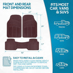 BDK ProLiner Car Floor Mats for Cars Trucks SUV 3pc All-Weather Burgundy | Heavy Duty Rubber Liners with Universal Trimmable Fit, Durable Waterproof Vehicle Auto Floor Mats Channels Burgundy Red - Image 2
