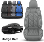 Car Seat Cover Custom Fit for Dodge Ram 1500 2500 3500 2002-2026 Faux Leather Seat Cover Set Compatible with Crew Quad Regular Cab Pickup Truck Cushions (Grey, Full Set, Curved Rear) - Image 2