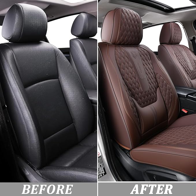 Coverado Car Seat Covers Full Set, 5 Seat Leather Seat Covers for Cars, Car Seat Protector with Lumbar Support, Waterproof Seat Covers Universal Fit for Most Cars SUV Trucks (Coffee) - Image 6