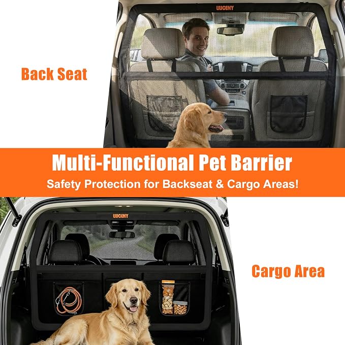 50''x42'' Dog Car Barrier for Back Seat & Cargo Area - Wider Coverage Pet Divider, Universal Fit for Cars, SUV & Trucks, Heavy-Duty Metal Frame with Transparent Chew-Proof Mesh (Small) - Image 5