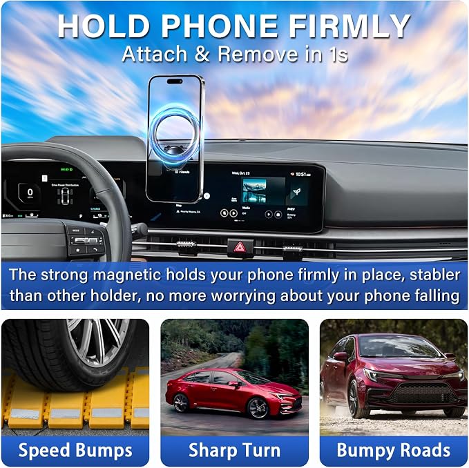 Car Phone Holder for Kia Sportage 2026 Accessories 12.3-in Screen | 2026 Kia Sportage Cell Phone Mount for Magsafe iPhone, 360° Hands-Free No Air Vent Blockage One-Hand Operation Stable Stand - Image 6