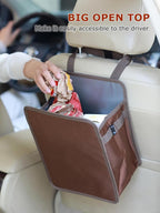 Ginsco 3 Gallons Open-Top Car Trash Can, Large Capacity Hanging Car Trash Bag with Water-Proof PEVA Liner, Stand Car Trash Bag Foldable Car Storage Bag for Cars SUV Truck (Brown) - Image 2