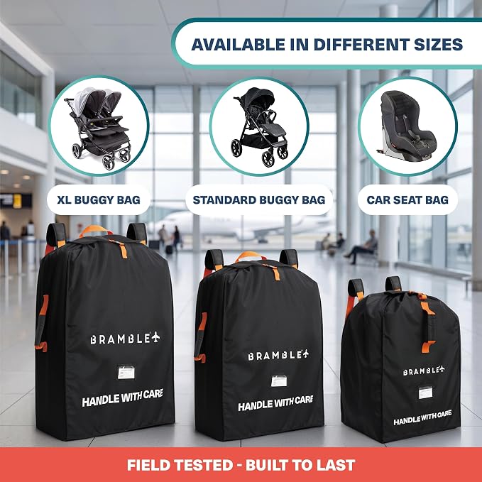 Bramble - XL Double Stroller Bag for Airplane Gate Check - Water Resistant Ballistic Nylon Travel Bag with Padded Neoprene Straps, Carry Pouch & ID Window - 39 x 26 x 16 Inches (Black) - Image 9
