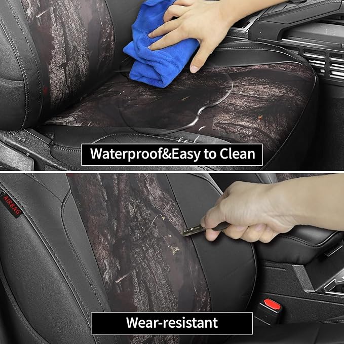 EKR Tacoma Seat Covers Custom Fit for Toyota Tacoma (Only for Hybrid) 2024 2025 2026 Double cab TRD Sport/TRD Off-Road/Limited/Trailhunter-Truck Seat Cover Full Set,Faux Leather(Black/Woodland Camo) - Image 4