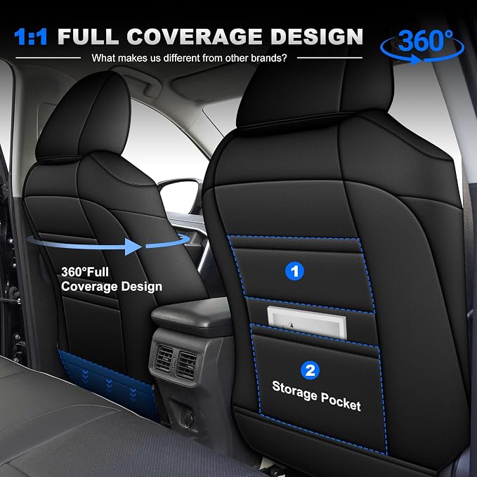 AOMSAZTO Car Seat Covers for Toyota RAV4 2019-2025 Hybrid,Not for SE&XSE | Custom Fit 5-Piece Set Includes Neck Pillows,Armrest Cover,Steering Wheel Cover and Seat Belt Covers-Faux Leather Black&Gray - Image 6