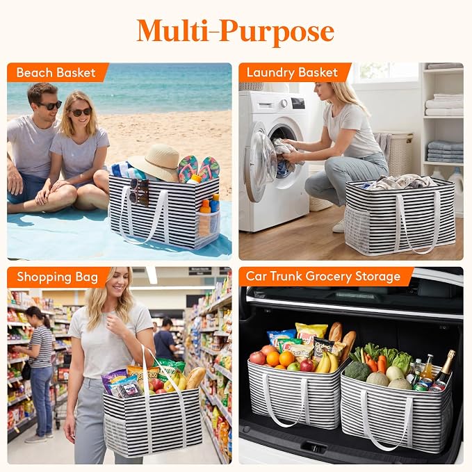 Lifewit Extra Large Tote Bag, Reusable Grocery Bags with Metal Wire Frame and Handles - Image 5