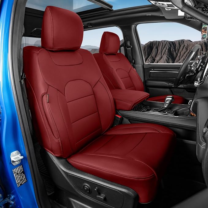 Silverado Seat Covers Full Set for Chevy Silverado 1500 (2019-2026) & 2500HD/3500HD (2020-2026)-DoubleCab Pickup,w/No Rear Cup Holder,Fully Covered,Waterproof Leather Seat Protector(Wine Red) by Coverdream