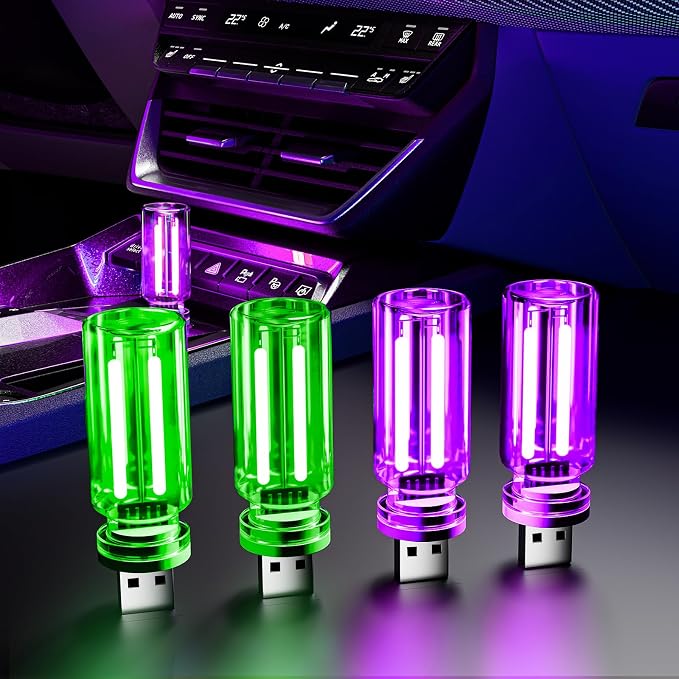 4 PCS USB Night Light Bulb,Touch Dimmable Retro Car Interior Ambient Light | Portable Glass Bottle Design Chubby Glow Light for Car, Truck , Bedroom, 2 Green and 2 Purple Ambient Lighting by Unknown