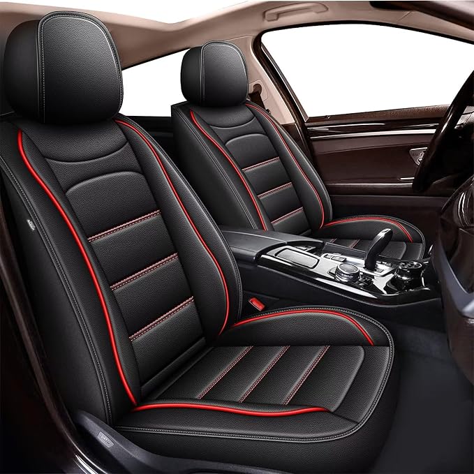 IKABEVEM Car Seat Covers Fit for Nissan Murano 2011-2025 2026: Luxury Leather Automotive Front Seat Covers, Car Seat Protector(2PCS Front, Black&Redline) by IKABEVEM