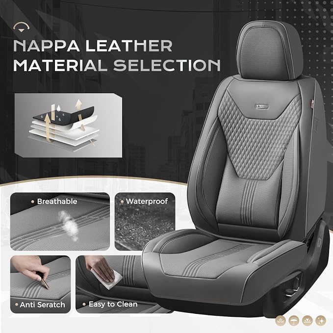 Coverado Car Seat Covers with Lumbar Support, Front Covers for Cars, Universal Automotive Seat Cover, Waterproof, Leather Car Seat Cushion, Interior Seat Protectors for Most Cars - Image 2