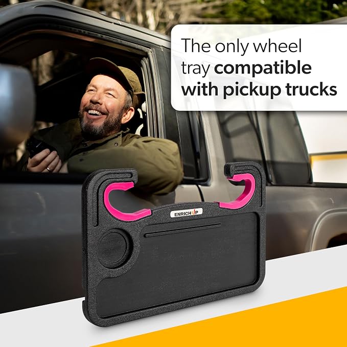 2-in-1 Steering Wheel Tray Table & Car Desk - Hot Pink Ring | Car Table Tray for Parked Laptop Work, Meals, Cup Holder Use, Wheel Covers, Pickups, SUVs, and Travel Breaks - Image 4