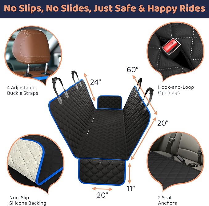 XL Dog Car Seat Cover for Back Seat, Waterproof Hammock for Car, SUV & Truck, Non-Slip Backseat Cover for Dogs, Heavy-Duty Dog Hammock Style Seat Protector Pets, Easy to Install & Clean - Image 4