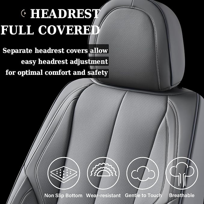 Coverado Seat Covers, Car Seat Covers Front Seats, Car Seat Cover, Car Seat Protector Waterproof, Car Seat Cushion Nappa Leather, Gray Seat Covers Carseat Cover Universal Fit for Most Cars - Image 5