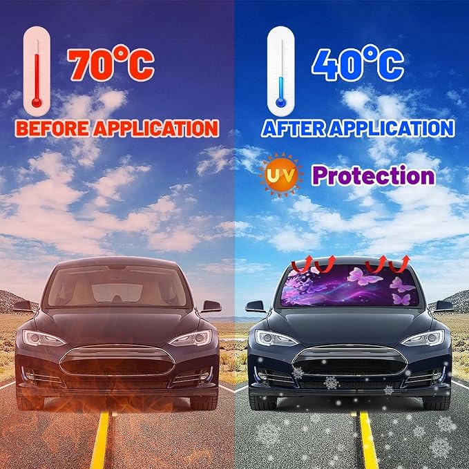 Butterfly Flowers Car Windshield Sun Shade Umbrella Bendable Handle Foldable Funny Sunshade for Car Windshield Block UV Rays Keep Vehicle Cool for Most Sedans SUV Trucks Cars 57"x30" - Image 5
