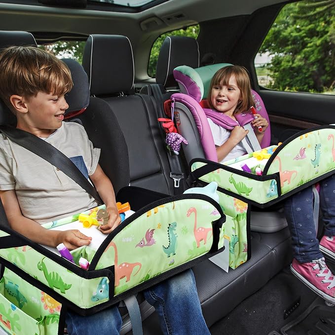 Car Seat Tray,Toddler Road Trip Essentials With Drawing Kit | Road Trip Essentials Accessories Lap Tray with iPad Holder Stand & Dry Erase Board as Travel Gifts for Kid,Green - Image 4