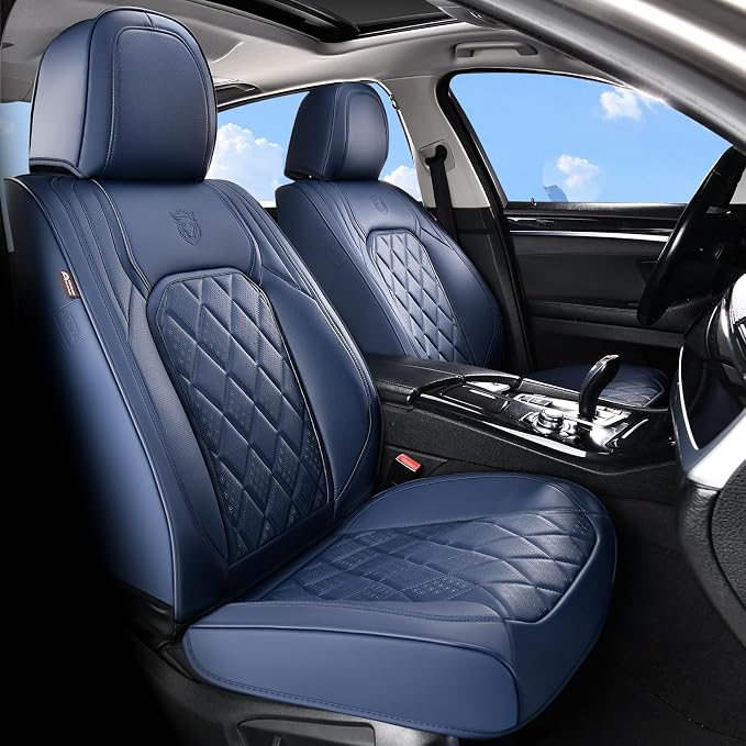 Coverado Car Seat Covers, Front Seat Cover, 2 Pack Luxury Faux Leather Seat Covers for Cars, Waterproof Car Seat Protector, Blue Car Seat Cover, Universal Car Seat Protectors Fit for Most Cars by COVERADOAUTO