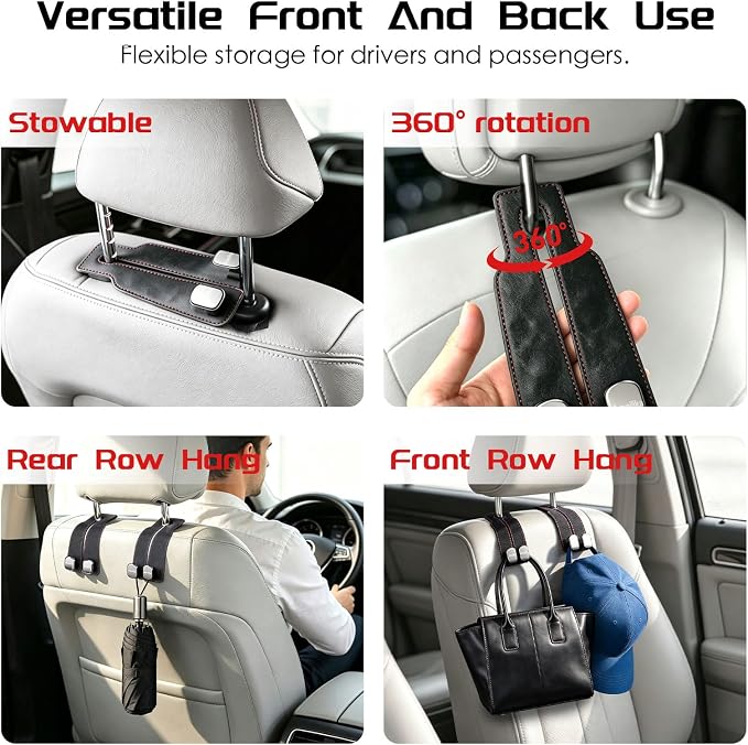 Car Headrest Hook, Grey, 2-Pack - Image 4