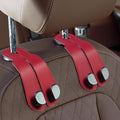 CoBak Purse Hook for Car - Universal Premium Stitched Leather and Aluminum-Magnesium Alloy Double Car Seat Back Storage Hook for Purses, Handbags, Bags (2 Pack),Carbon Red by PopulartabletcasebrandWegivepeoplethebestdesignofprotectingvariouselectronicdevices