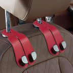 CoBak Purse Hook for Car - Universal Premium Stitched Leather and Aluminum-Magnesium Alloy Double Car Seat Back Storage Hook for Purses, Handbags, Bags (2 Pack),Carbon Red by PopulartabletcasebrandWegivepeoplethebestdesignofprotectingvariouselectronicdevices