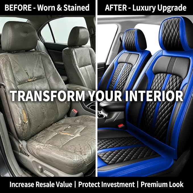 Fit Renegade Seat Covers Custom Fit for Jeep Renegade 2015-2023, Full Set | Premium Leather Full Coverage Protectors, Waterproof, Breathable, Scratch Resistant, Easy Wipe, Airbag Compatible, Black+Blue - Image 4