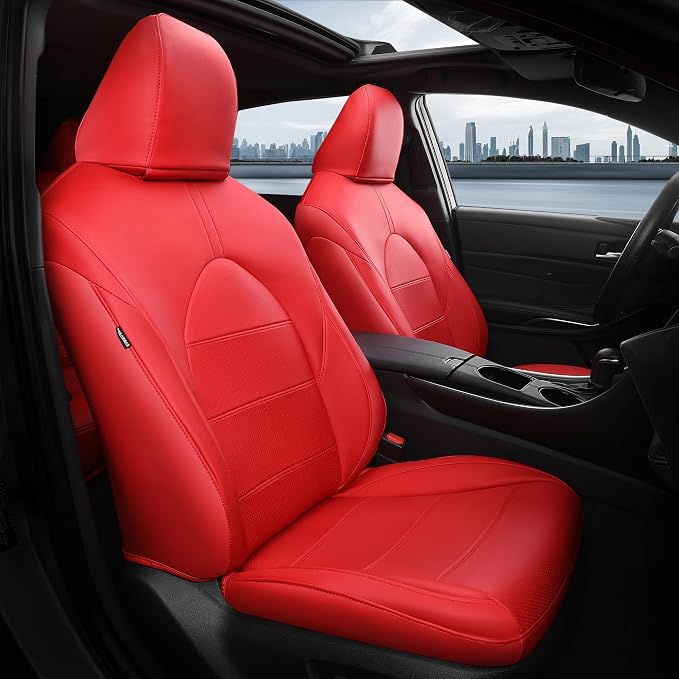 Custom Seat Covers for Toyota Camry 2018-2024, Red | Only Fit for Camry LE/SE/SE Nightshade 2018-2024, Not for Hybrid, Full Coverage, Faux Leather, Scratch-resistant, Easy-clean by FEINEPRO