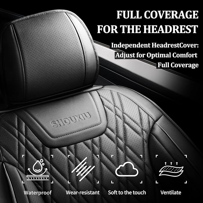 Car Seat Covers for GMC Acadia 2007-2026, Full Set, Black | Luxury Full Coverage Leather Seat Protectors, Waterproof Breathable, Non-Slip, Easy to Install, Airbag Compatible, All-Season - Image 2