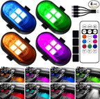 Wireless LED Lights for Car, Rechargeable Interior Car Lights | Remote Control, 8 Colors, 10 Modes, 3 Brightness Levels, USB-C Accent Lights for Car, Truck, Motorcycle & Bike by HEMEI9319