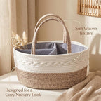Baby Diaper Caddy Organizer with Removable Compartments, 14.2"L x 7"W x 8.7"H, 100% Handmade Woven Cotton Rope, Portable Nursery Storage Basket for Car and Changing Table, Shower Newborn Gift - Image 7
