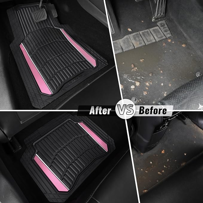 CAR PASS Heavy Duty Rubber Car Floor Mats, Deep Waterproof Car Floor Mats All Weather, Aluminum Film Floor Mats for Cars Non-Slip Universal Trim to Fit for SUVs Trucks Sedans Vans, Black Pink Metallic - Image 6