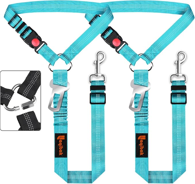 Laqibak Removable Dog Seat Belt Harness for Car, 3 in 1 Pet Seatbelt Leash | Retractable Headrest-Mounted,Restraint & Adjustable Reflective Bungee Dog Seatbelt Tether,Blue by laqibakProductcollection