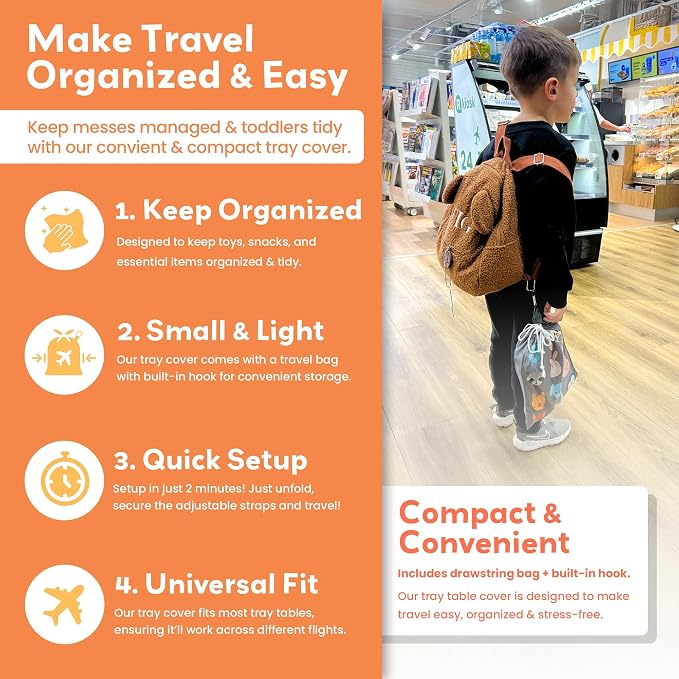 Airplane Tray Table Cover – Universal Fit & Easy Setup – Airplane Tray Cover Kids - Use in Buses, Trains, High Chairs I Plane Travel Essentials for Kids 1-5 Years - Image 6