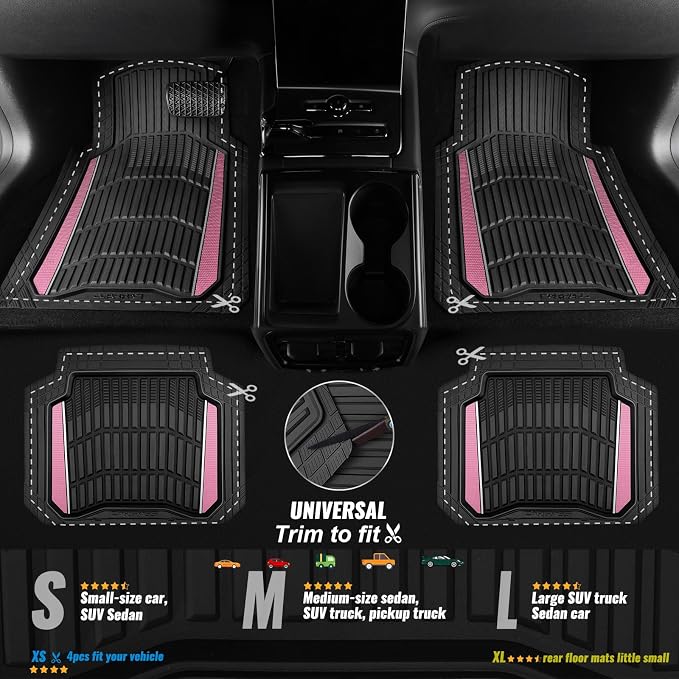 CAR PASS Heavy Duty Rubber Car Floor Mats, Deep Waterproof Car Floor Mats All Weather, Aluminum Film Floor Mats for Cars Non-Slip Universal Trim to Fit for SUVs Trucks Sedans Vans, Black Pink Metallic - Image 4