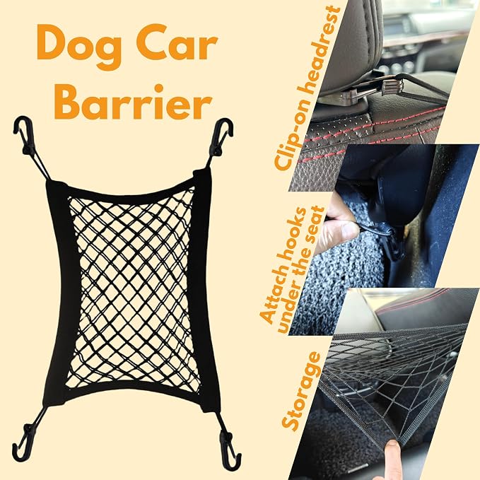 Dog Travel Kit 8PC Seat Belt Leash Barrier Net Bowl Hooks Set | Pet Car Accessories Essentials Kit, Adjustable Seat Belt Leash, Portable Collapsible Bowl, Dog Net Barrier, Headrest Hooks - Image 4