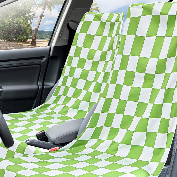 2 Pack Car Seat Towel Cover with Storage Bag, Green and White Plaid | 63 x 32 in Car Towel Seat Cover Non Slip Waterproof, Gym Workout Swimming Running, Machine Washable Sweat Absorbent Protector - Image 4