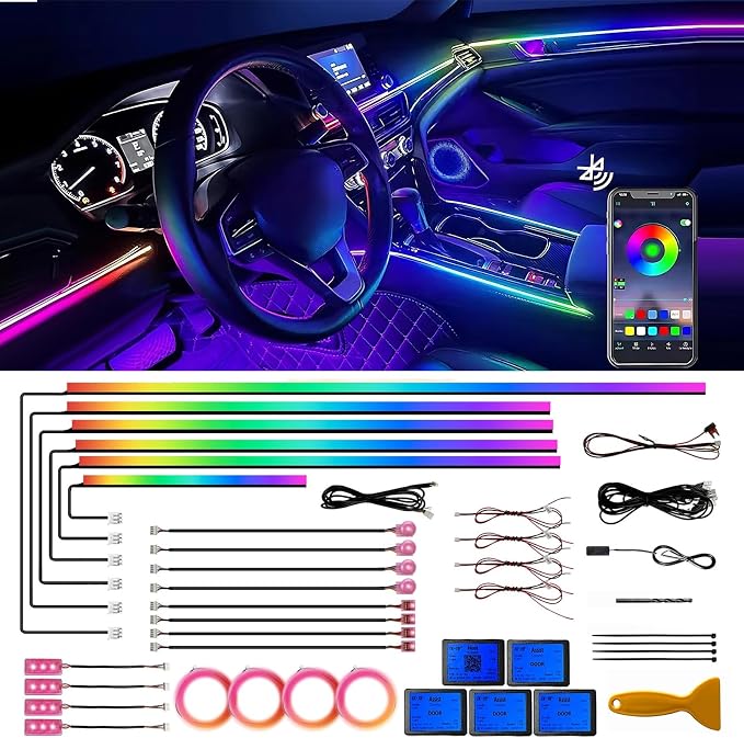 Acrylic Interior Car LED Strip Lights, Colorful 22-in-1 Car Ambient Lighting Kit, with APP Control, 622 LED Fiber Optic Strip Lights for Cars, Supports Neon Sync with Music DIY Mode. by Unknown