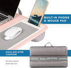LAPGEAR Home Office Lap Desk – Pink, Fits 15.6” Laptops | Built-In Mouse Pad & Phone Slot, Integrated Device Ledge, Dual-Bolster Microbead Cushion, Carry Handle - Image 4