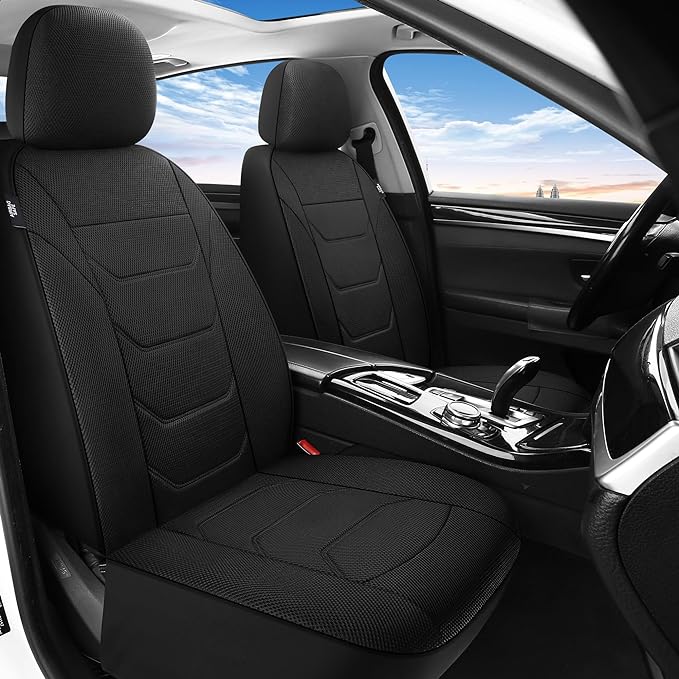 Pariiaotin 3D Air Mesh Car Seat Covers Front Sets Washable and Breathable Premium Cloth Automotive Vehicle Seat Covers for Cars Interior, Universal Fit for Most Cars, Sedan, Truck, SUV(Black) - Image 2