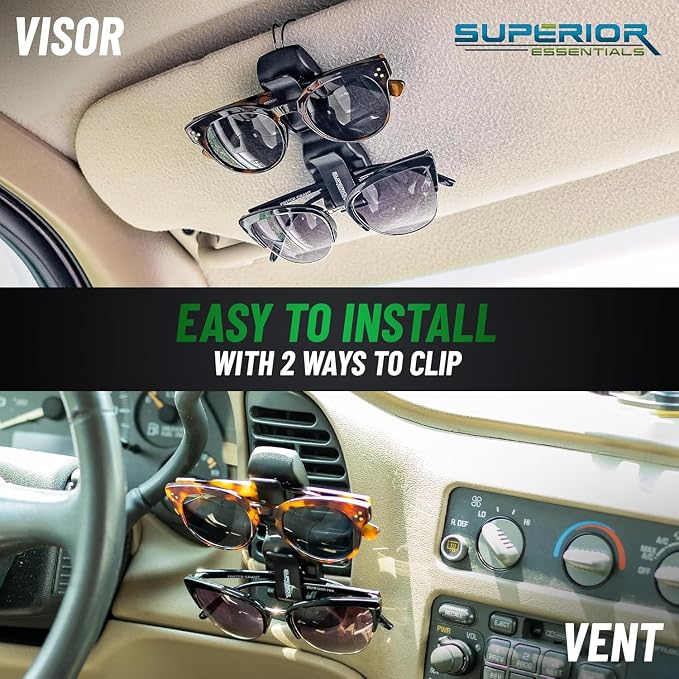 SUPERIOR ESSENTIALS Sunglass Holder for Car Visor Clip - Sun-Glasses Holder and Ticket Card Clips - Car Visor Accessories - Luxury Eyeglass Car Mount (Pack 2) - Image 6