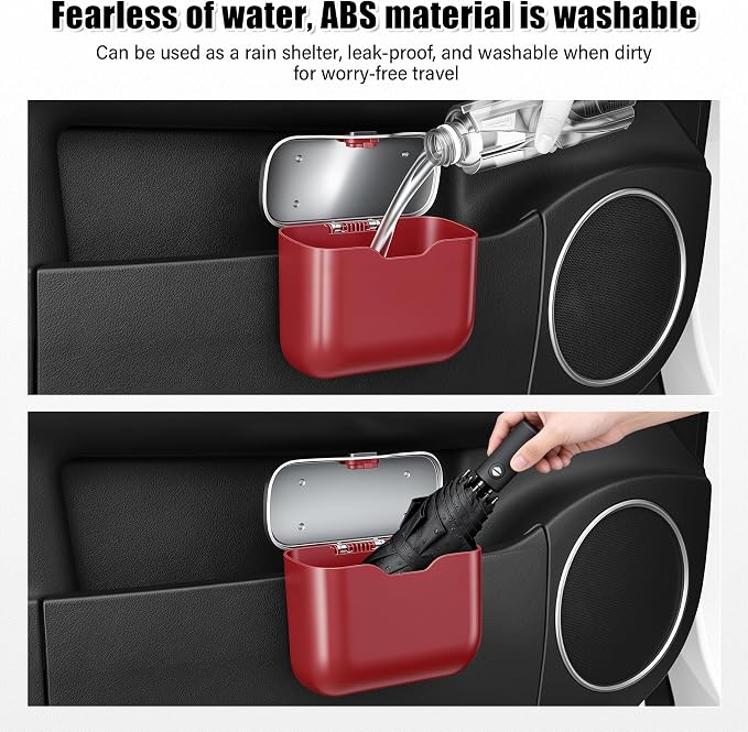 UYYE Car Trash Can, Car Garbage Bin with Lid & Handle - Leak-Proof Mini Trash Can for Car, Truck, SUV - Essential Car Accessories for Organization (Red) - Image 5