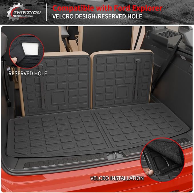 Trunk Mat & 3rd Row Backrest Mats for 2020-2026 Ford Explorer | 6&7 Passenger Cargo Mat Cargo Liner Seat Back Cover Protector TPE All Weather Trunk Liner 2025 Explorer Accessories - Image 5