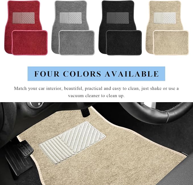 4PCS Car Floor Mats, Waterproof Non-Slip Car Floor Liners with Safety Heel Pad, All-Weather Wear-Resistant Mats Heavy Duty Universal Carpets for Truck SUV Van Sedan (Beige) - Image 6
