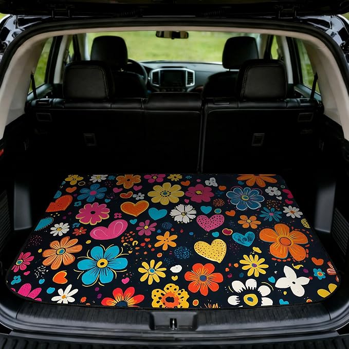 Car Trunk Mat - Universal Size 29" x 39", Floral Pattern Cargo Liner | Car Accessory for SUVs/Sedan/Wagons, Durable Protective Mat, Trunk Liner for Families/Travel Enthusiasts by Unknown